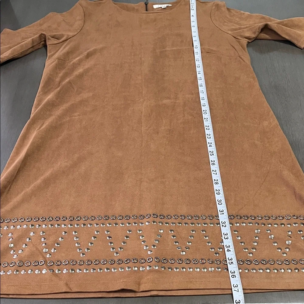Spense Brown Midi Dress with Studded Detail faux suede short sleeve large sz 14 - Picture 10 of 10